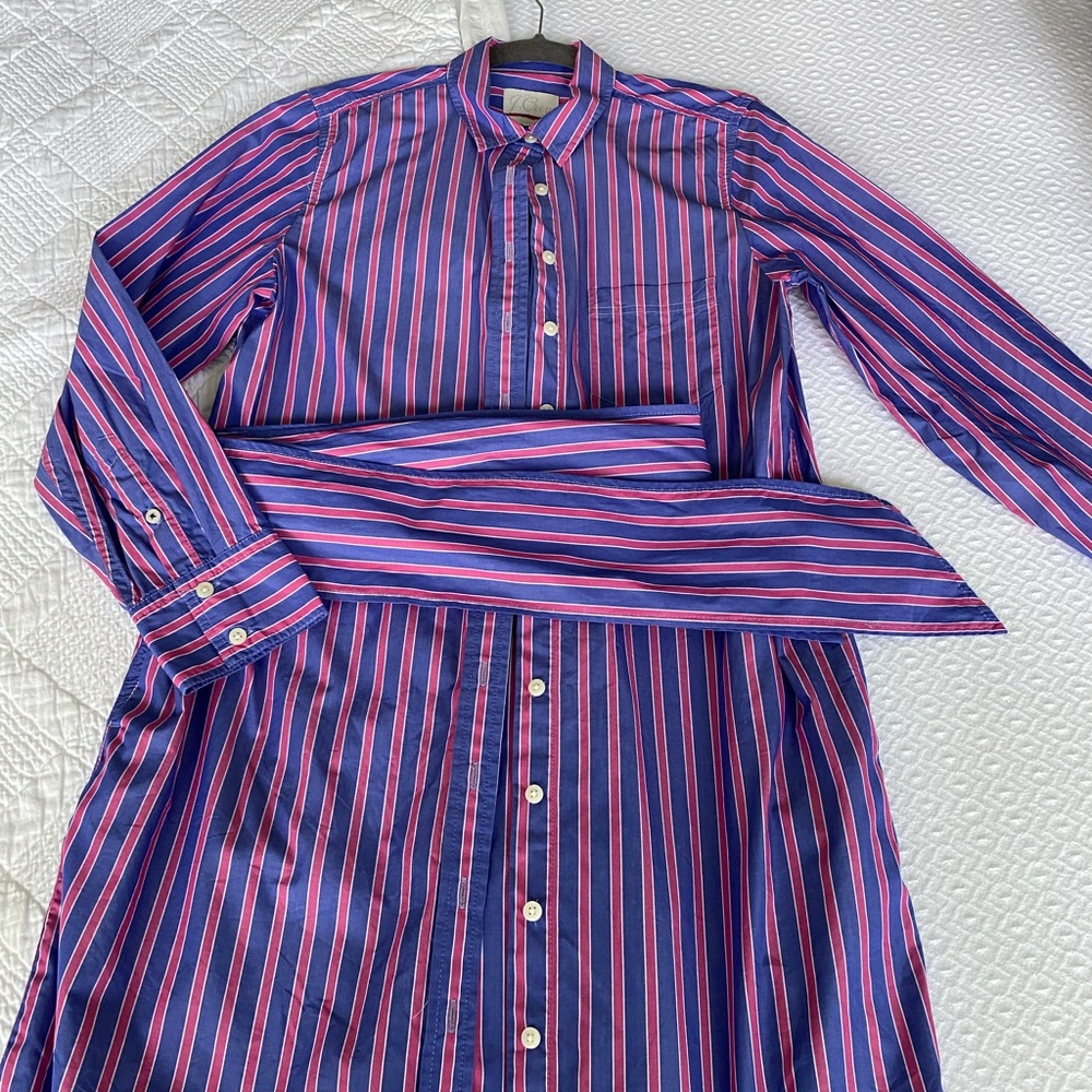 J. Crew Navy, Pink & Purple Striped Long-Sleeve Shirt Dress